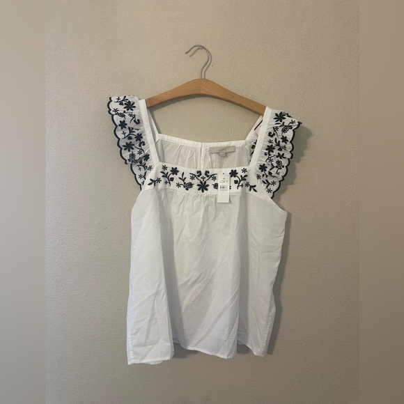 NWT Petite Embroidered Flutter Square Neck Shell - Picture 4 of 7